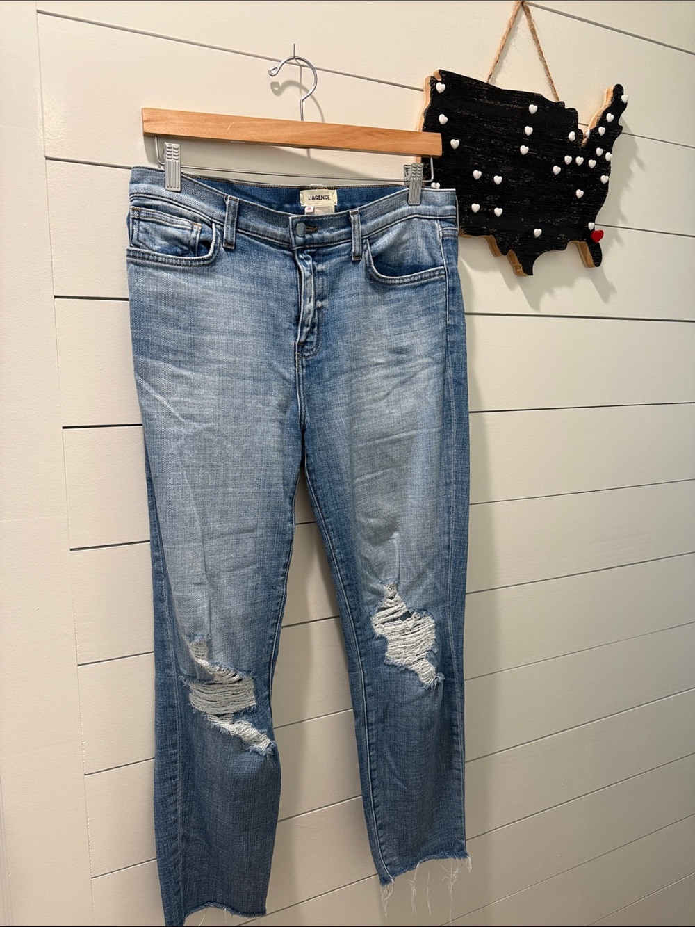 L’agence Distressed El Matador Slim High Rise Dry Ice Denim Jeans Sz 30